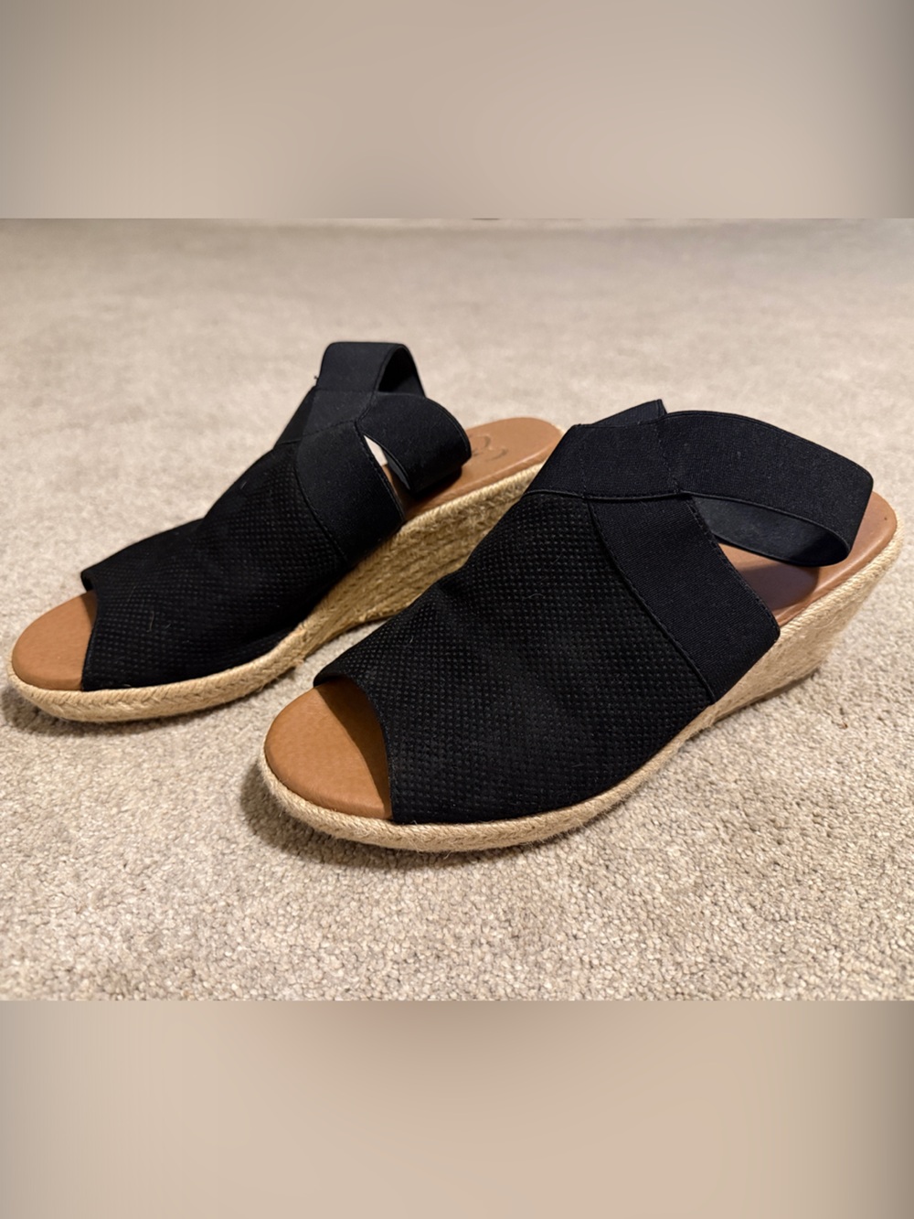 Madeline Black Cross-Strap Espadrille Wedge Sandals